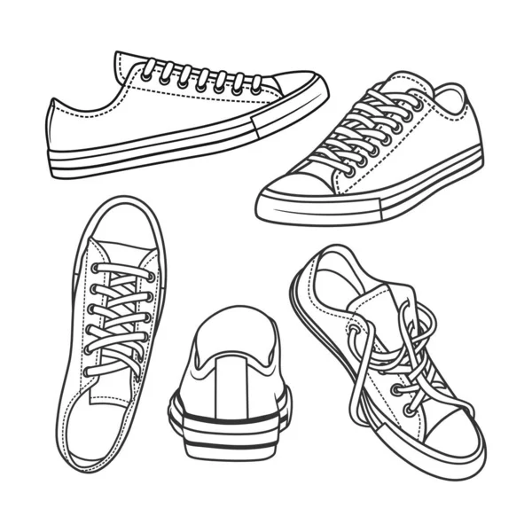 Hand Drawn Sneakers Shoes Line Art Vector Collection Grafika Wektorowa