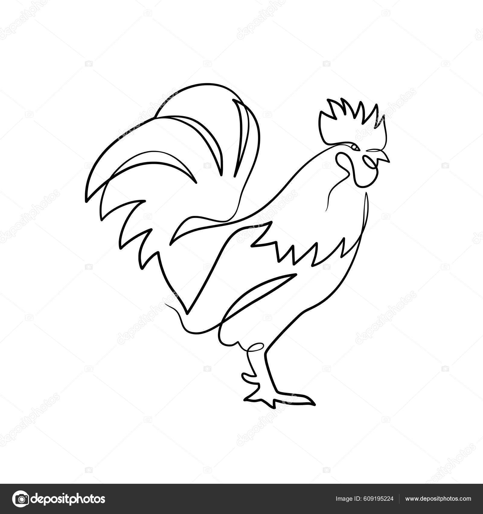 Continuous Line Drawing Rooster Chicken Animal Farm Rooster One Line
