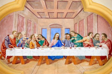 Saint-Nicolas de Veroce kilisesindeki son akşam yemeği. Fransa. 