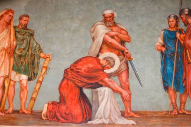 St. Paul Kilisesi 'ndeki Fresco: Aziz Paul' un şehidi. Fransa. 
