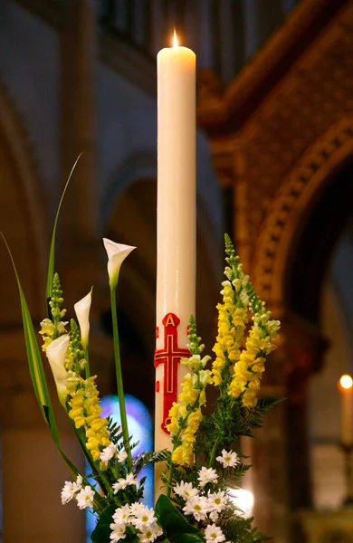 Easter candle in a church.  France.