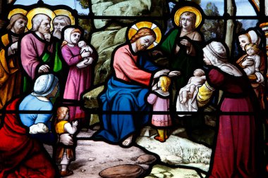 Aziz Aignan Kilisesi. İsa çocukları kutsasın. Fransa. 