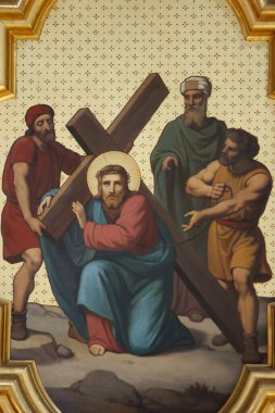 Saint-Louis Katedrali 'ndeki Haç İstasyonu. Fransa. 