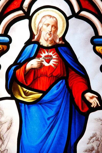 Священное Сердце Иисуса Окно Витраже Франция — стоковое фото