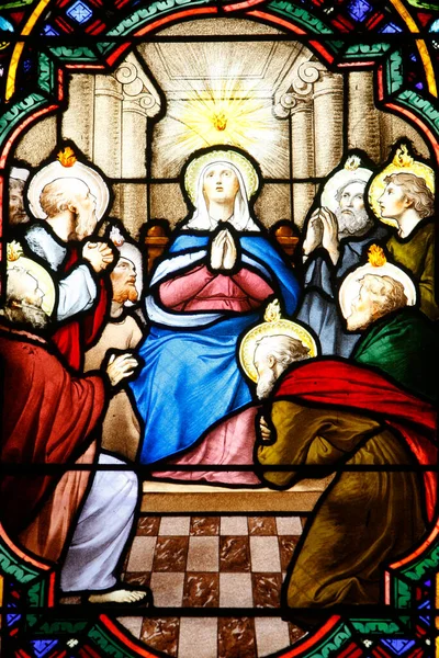 Janela Vidro Manchado Mary Assumption França — Fotografia de Stock