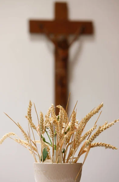 Pšenice Kříž Kostele Saint Hugues Francie — Stock fotografie