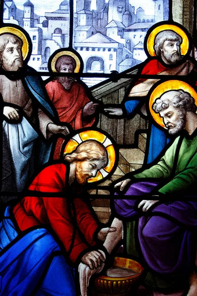 Церковь Святого Эйньяна Иисус Омывает Ноги Своим Ученикам Франция — стоковое фото