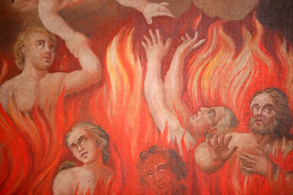 Peinture Enfer Dans Église Saint Nicolas Veroce France — Photo
