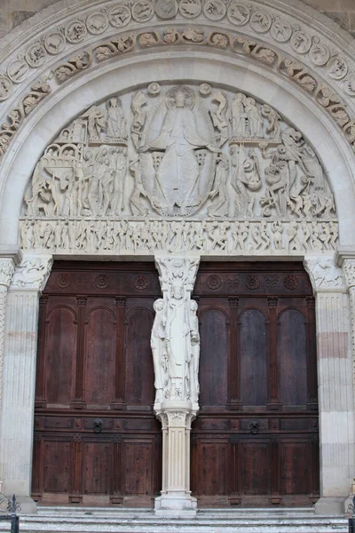 Tympan Jugement Dernier Gislebertus Sur Portail Ouest Cathédrale Saint Lazare — Photo