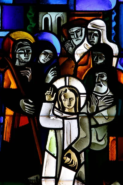 Γυαλί Ασφαλείας Στην Εκκλησία Notre Dame Trinite Ιησούς Στο Ναό — Φωτογραφία Αρχείου
