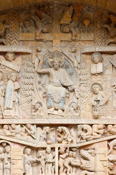 Церковная Тимпана Аббатства Сент Фой Христос Славе Страшном Суде Франция — стоковое фото