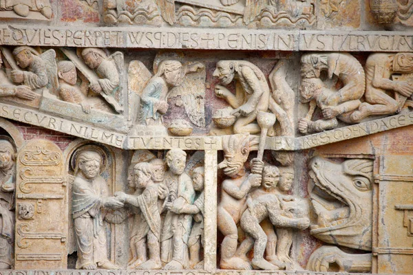 Sainte Foy Abbey Church Tympanum Weighing Souls Last Judgment França — Fotografia de Stock