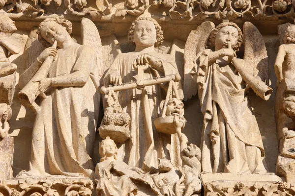 Catedral Amiens Portão Central Último Julgamento Tímpano São Miguel Pesagem — Fotografia de Stock