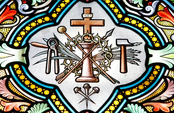 Sanctuaire Notre Dame Salette Vitrail Des Symboles Chrétiens France — Photo