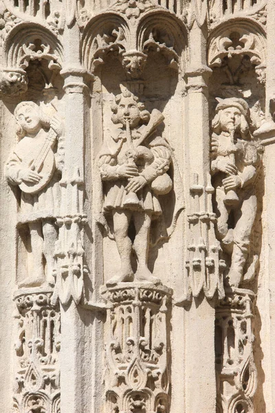 Notre Dame Kostelní Dveře Sochy Trubadúři Francie — Stock fotografie
