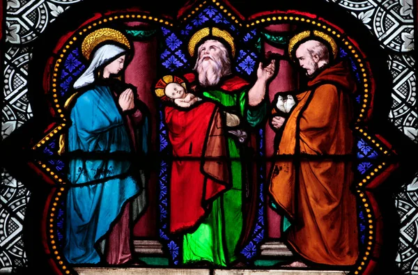 Jesus Vid Templet Målat Glas Sainte Clotilde Kyrka Frankrike — Stockfoto