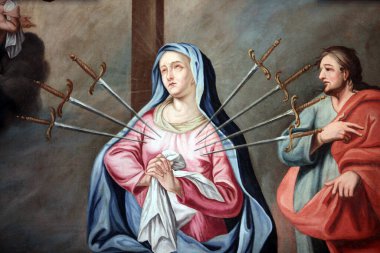 Varsayım kilisemizin hanımefendisi. Mary 'nin yedi kederi. Fransa. 