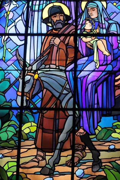 Saint Joseph Chedde Church Flight Egypt Stained Glass Raphael Lardeur — Stock Photo, Image
