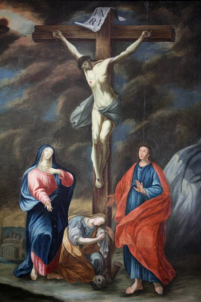 Iglesia Nuestra Señora Asunción Pintura Crucifixión Francia —  Fotos de Stock