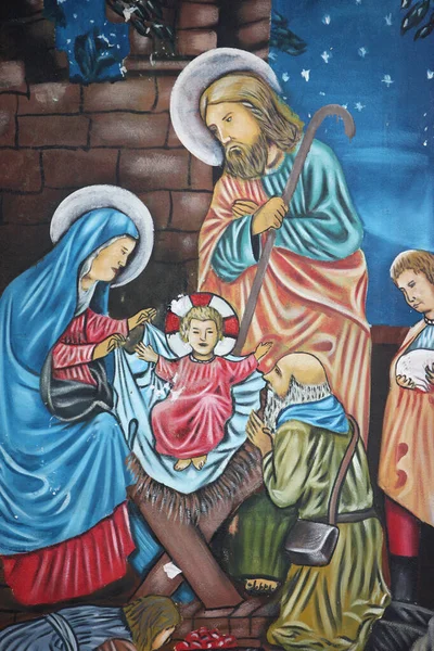 Nativity Scene Wall Painting Brazzaville — Stock Photo, Image