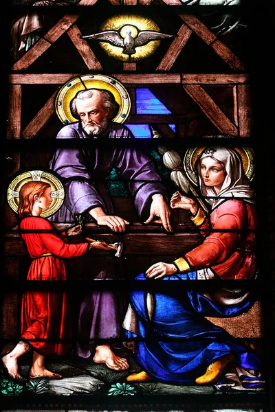 Cenevre Nin Leydisi Bazilika Boyalı Cam Pencere Kutsal Aile Sviçre — Stok fotoğraf
