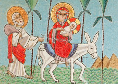 Kutsal Bakire ve Aziz John Kame Coptic manastır ikonu: Mısır 'a Kaçamak. Mısır. 