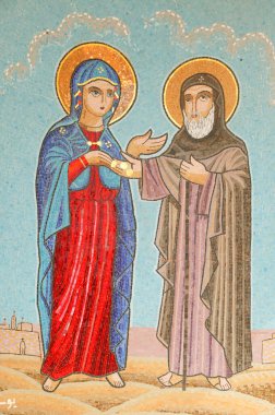 Monastere copte de la Sainte Vierge et de saint Jean Kame. Mary, Aziz Abbay Ehnis Cama 'ya 3 altın para veriyor. Mısır. 