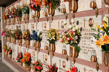 Çiçekler. Aosta vadisi mezarlığı. İtalya. 