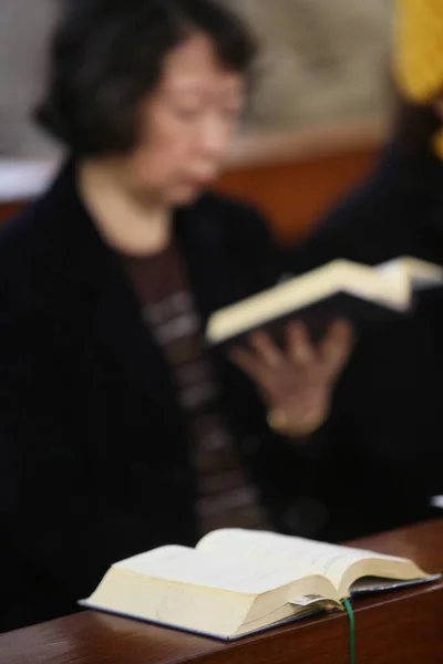 Een Vrouw Die Bijbel Leest China — Stockfoto