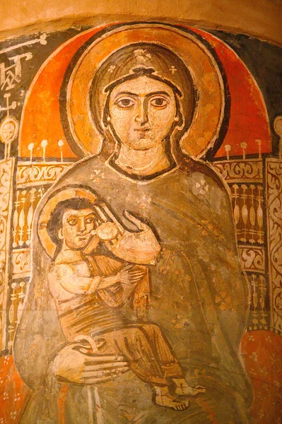 Hellige Jomfru Maria Sankt Johannes Kame Coptisk Klosterfresko Maria Ammer – stockfoto
