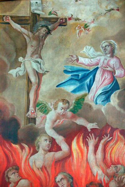Igreja Saint Nicolas Veroce Crucificação Inferno França — Fotografia de Stock