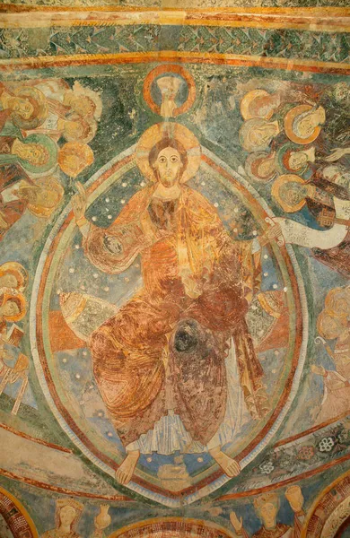 Saint Blaise Chapel Frescoes Christ Majesty France — Stock Photo, Image
