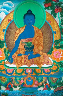 Geleneksel Tibet Tangka tapınağında. Fransa. 