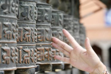 Tibet dua tekerlekleri. Swayambunath Tapınağı. Nepal. 