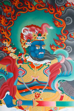 Güney 'i koruyan Virudhaka adında bir tapınak muhafızı. Kopan manastırı. Nepal. 