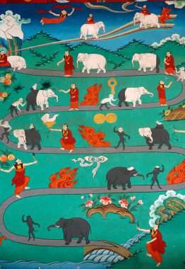 Kopan manastırında beyaz fil masalı. Nepal. 