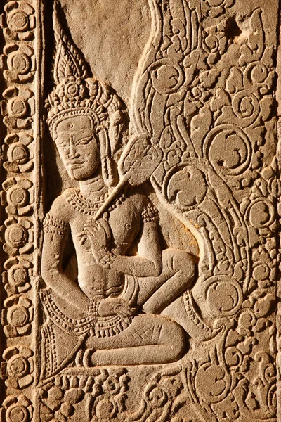 Apsara Dancer Carving Angkor Wat Kambodja — Stockfoto