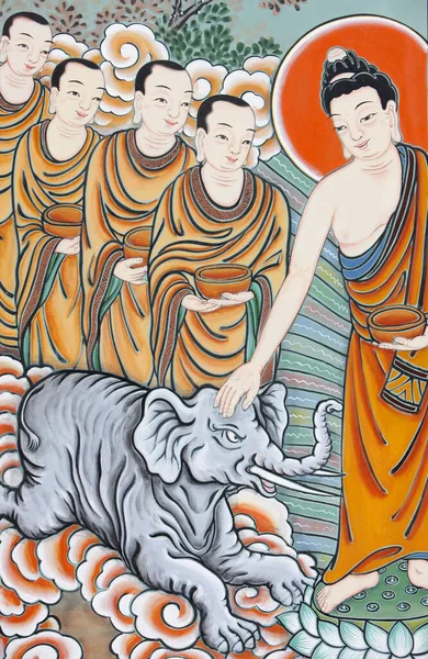Buddha Élete Megszelídíteni Egy Elefántot Festés Dél Korea — Stock Fotó