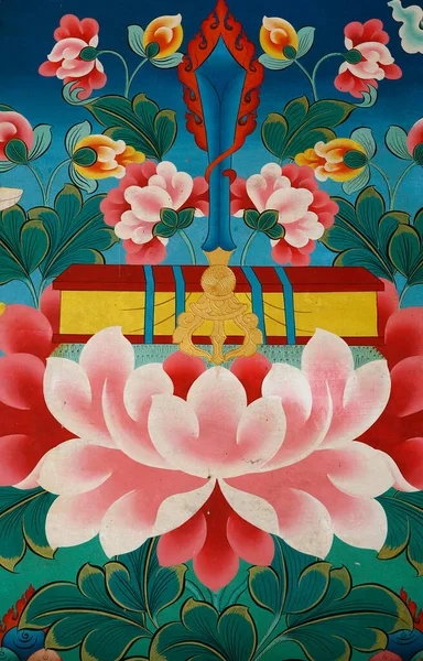 Flor Loto Espada Del Conocimiento Texto Sagrado Monasterio Kopan Nepal — Foto de Stock