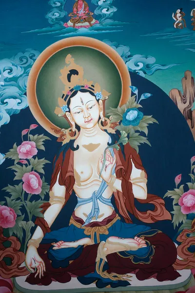 Thangka Mit Der Darstellung Der Weißen Tara Göttin Buddhistisches Symbol — Stockfoto