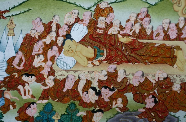 Morte Buddha Parinirvana Thangka Nepal — Foto Stock