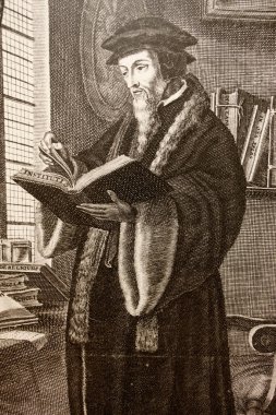 Calvin ofisinde bekliyor. İsviçre.