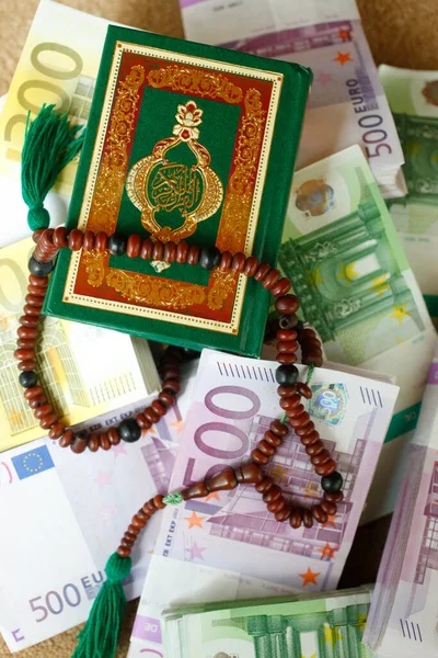 Muslim symbols and bank notes. Islam and finance concept.  France.