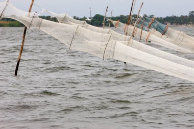 Togo Gölü 'nde balık ağları. Afrika 'da günlük yaşam.