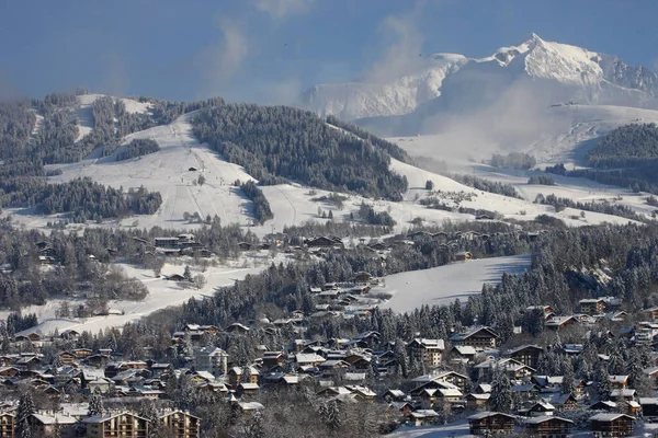 Megeve Byn Vintern Franska Alperna Frankrike — Stockfoto