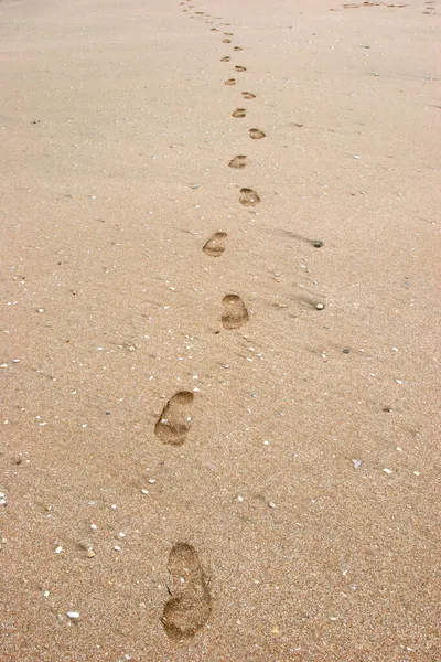 海滩上沙滩上的脚印 — 图库照片