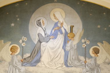 Mucizevi Meryem Ana 'nın Şapeli. Catherine Laboure ve Bakire Meryem. Fransa. 