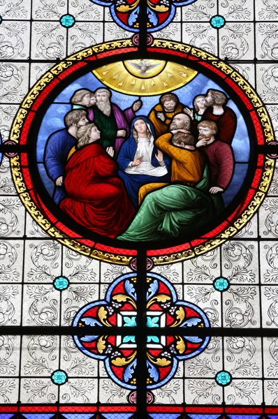 Eglise Saint Ayoul Vitrail Pentecôte Christ Avec Descente Esprit Saint — Photo