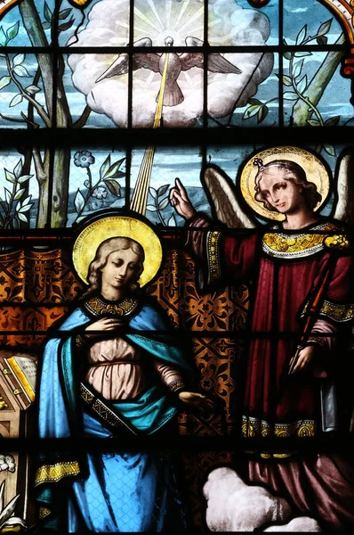 Saint Ayoul Church Stained Glass Window Depiction Annunciation Blessed Virgin — 图库照片