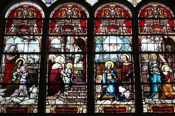 Saint Ayoul Church Stained Glass Window Life Virgin Mary France — 图库照片